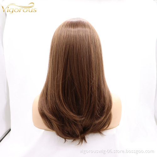 Vigorous brown mono premium high quality straight wave long wholesale black women synthetic hair wigs none lace front
